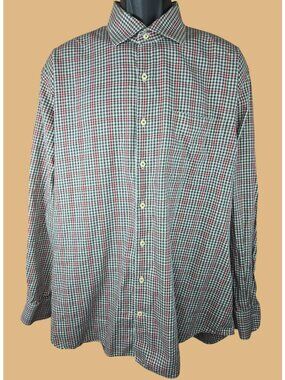 Peter Millar Mens Brown-Burgundy Plaid Dress Shirt XL